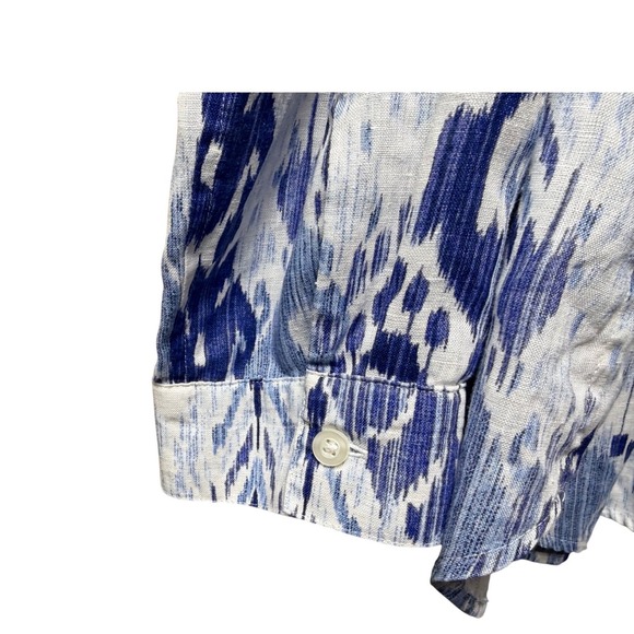Chico's Womens No Iron Linen Ikat Print Button Down Shirt Blue White Size 3XL - Picture 7 of 14